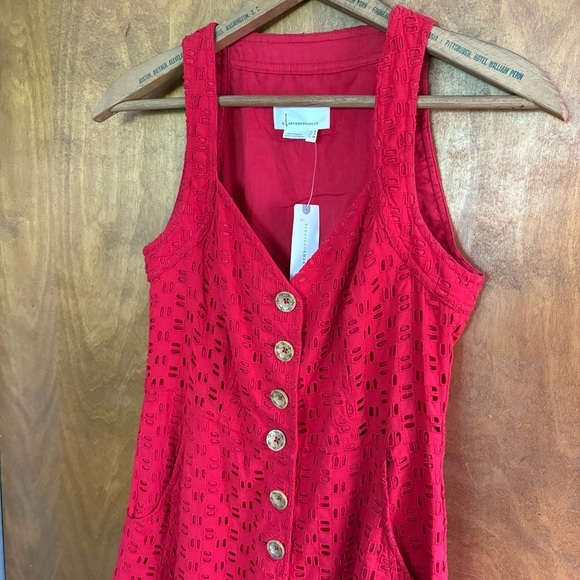 Anthropologie Red Eyelet Lace Button Up Romper Dress NWT 2 Crochet Shorts Y2K - Picture 4 of 12